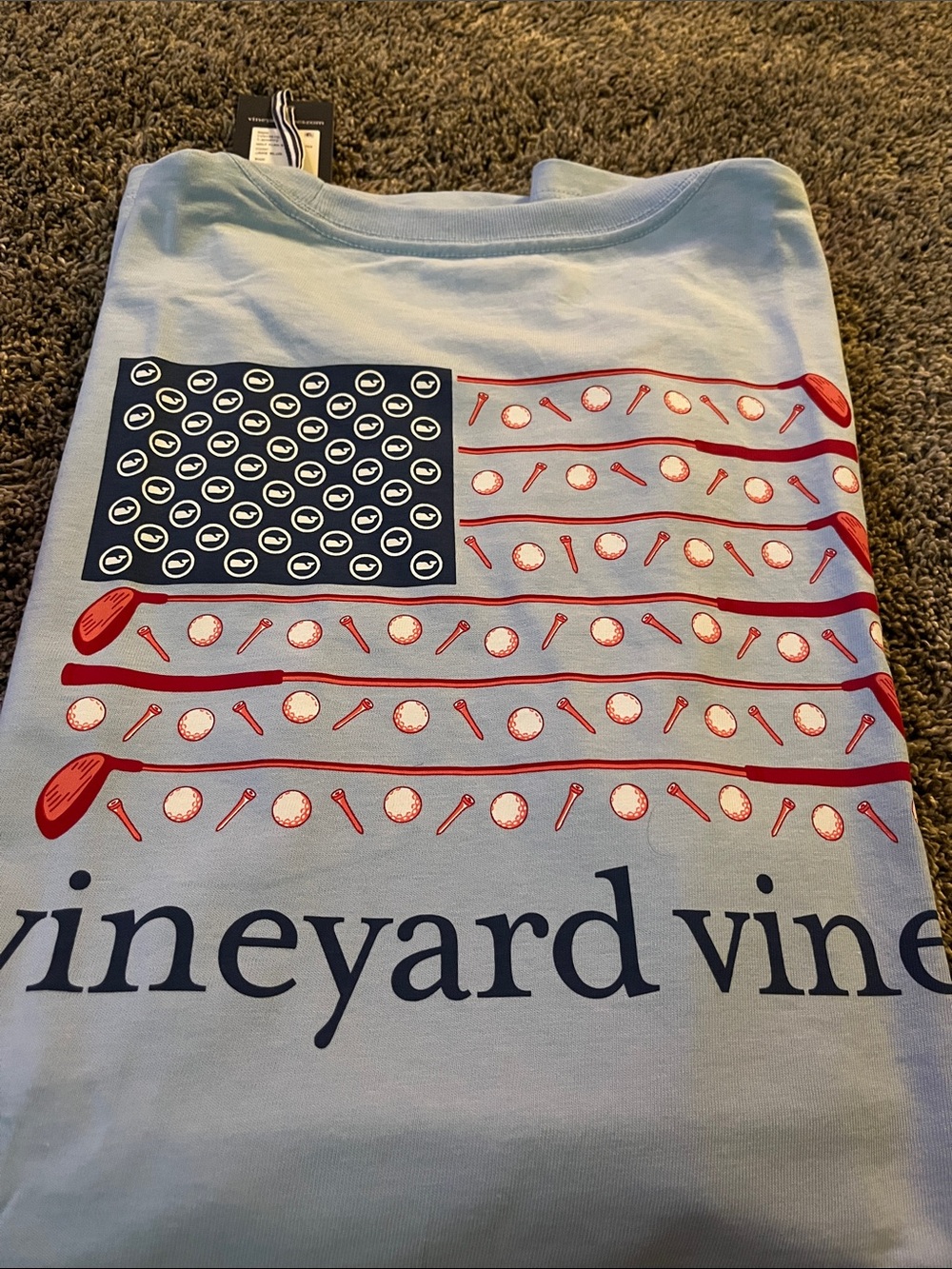 Vineyard Vines GOLF Light Blue Patriotic Flag Graphic Tee - golf! ⛳️ Men large.